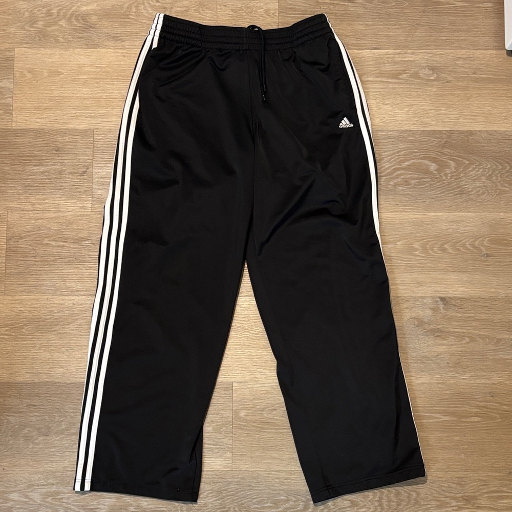 Adidas Black Jogger Sweatpants with White Three-Stripe Sides + Pockets